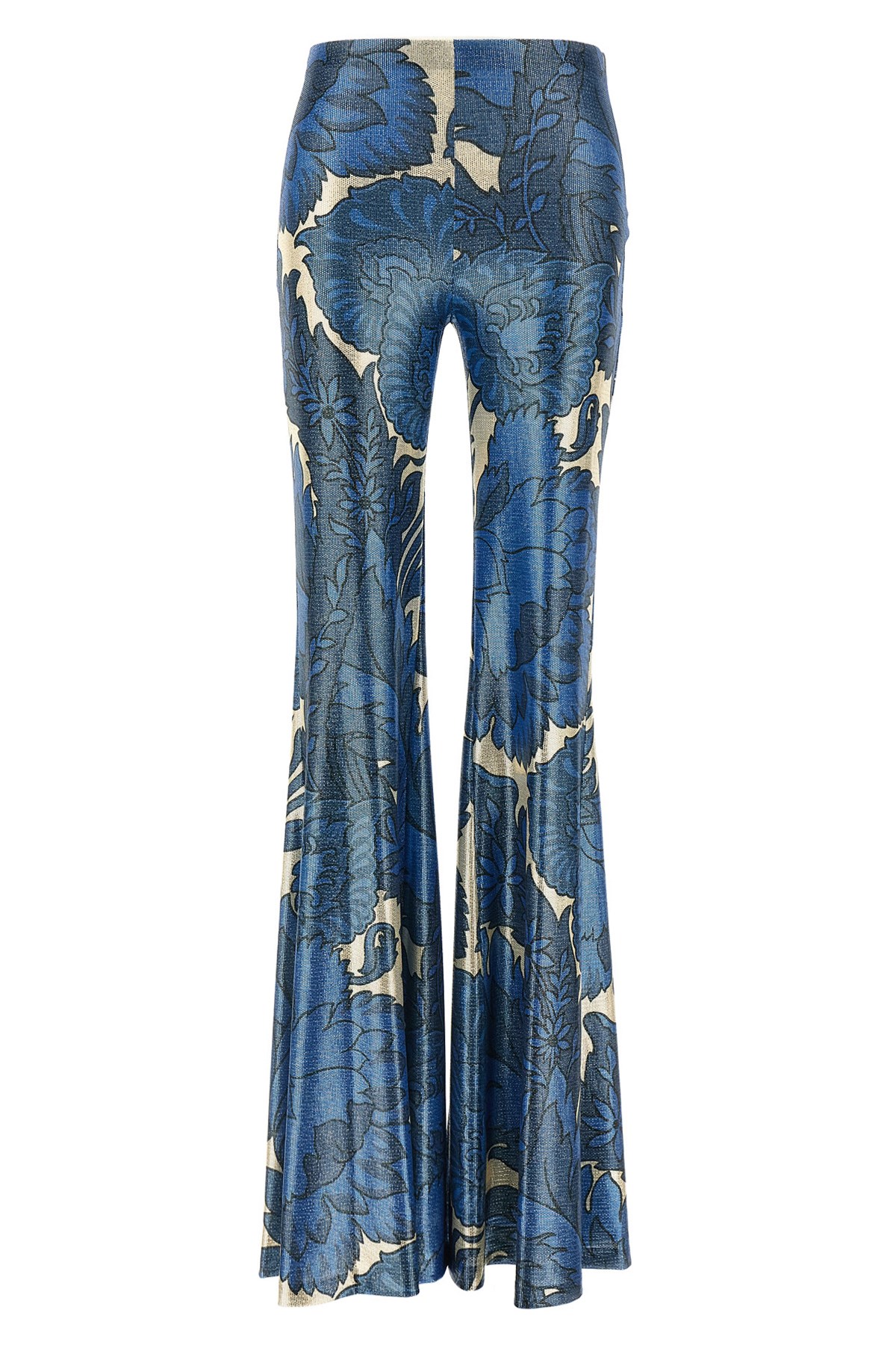 Etro Blue Flare Pants With Flower Pattern
