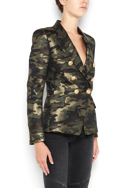 Camouflage printed six buttons tailleur jacket