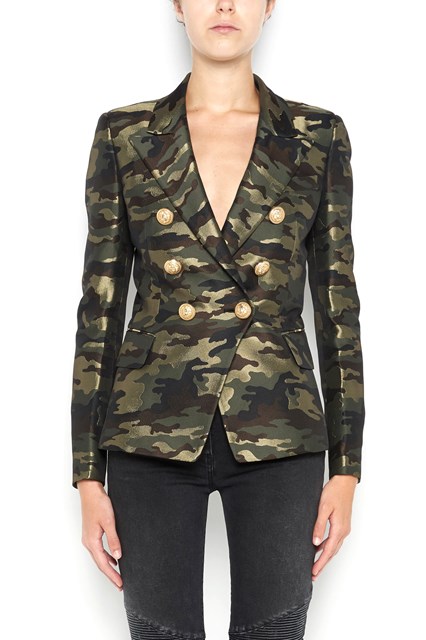 Camouflage printed six buttons tailleur jacket