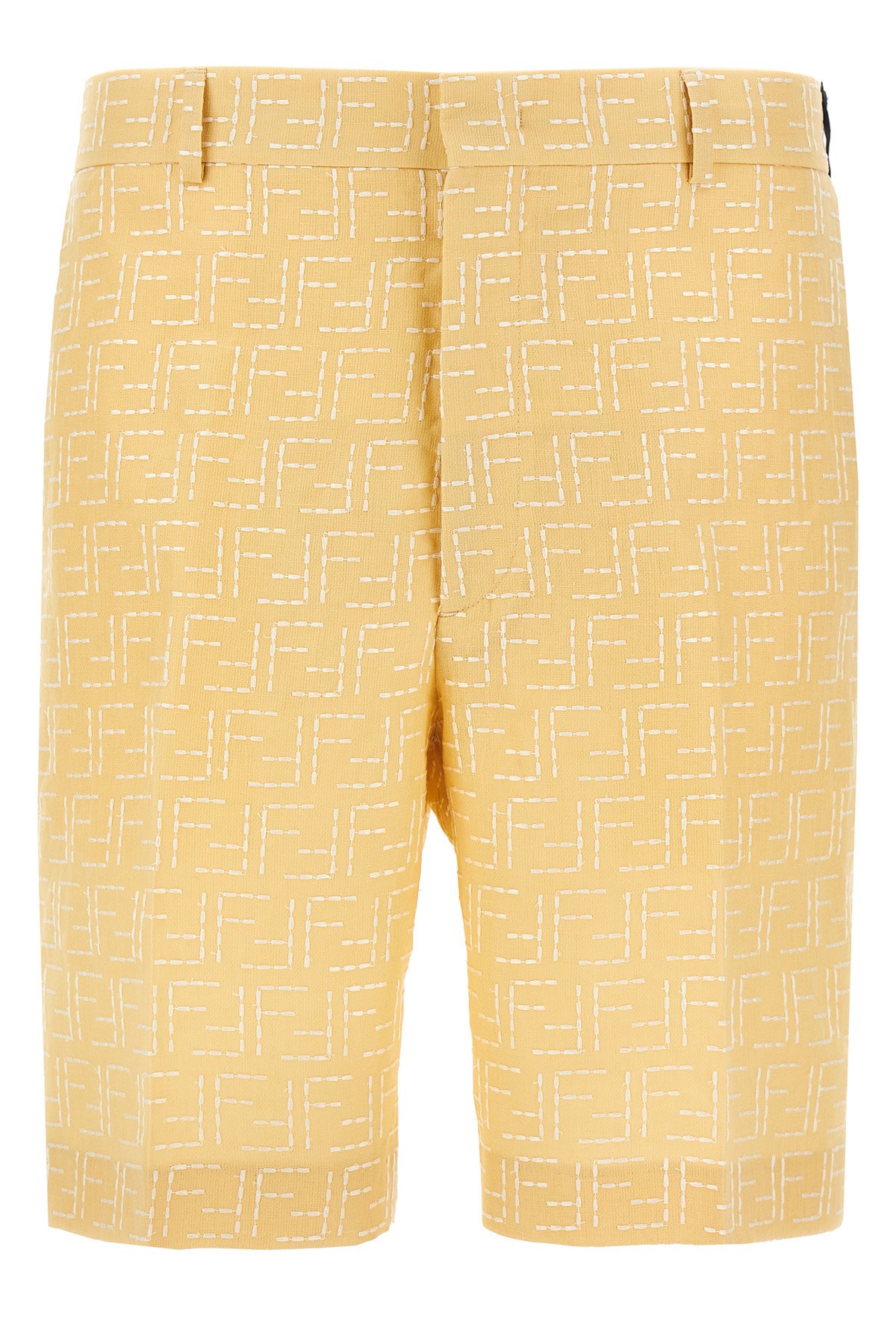 Fendi Pantaloni Corti In Jacquard Ff Di Lino Giallo
