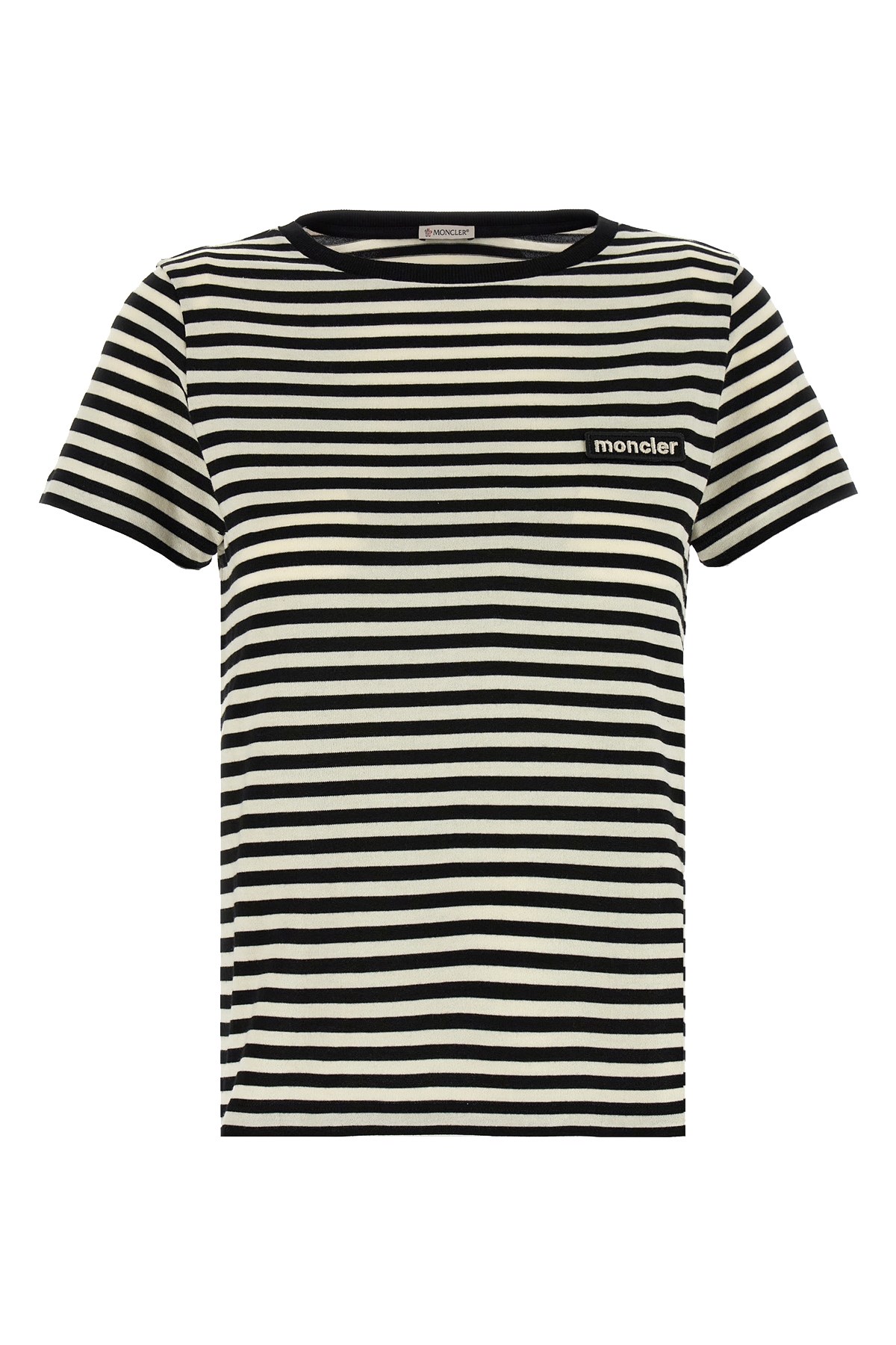 Moncler Black And White T-shirt With All-over Striped Motif And Logo Patch On The Chest In Cotton Wo