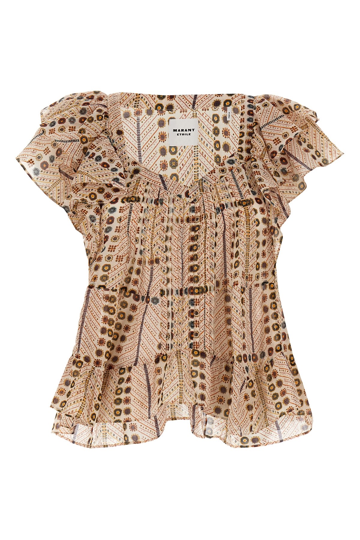 Isabel Marant Étoile Ruffled Sleeve Printed Top With Elastic Neckline