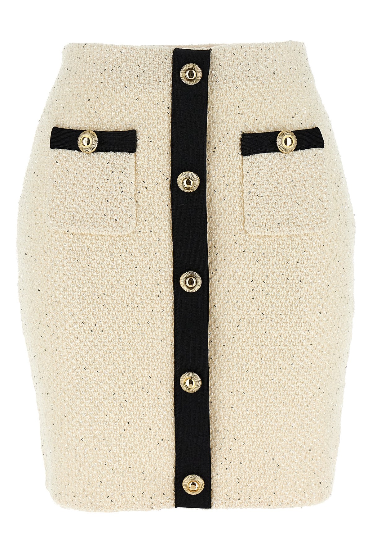 Self-portrait Sequin-embellished Knitted Mini Skirt In Neutral