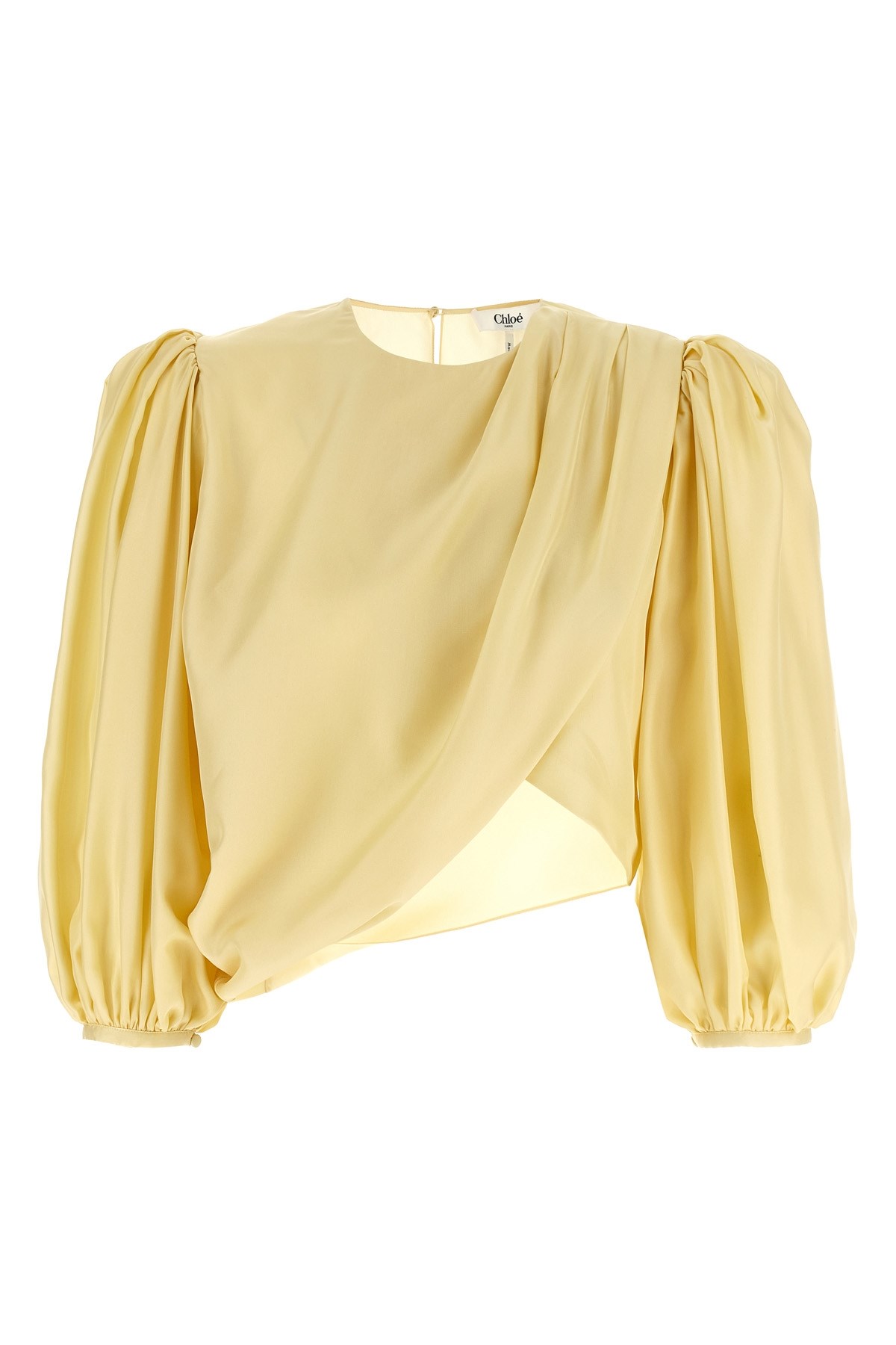 Chloé Draped Top With Keyhole Back And Puffed Sleeves In Yellow