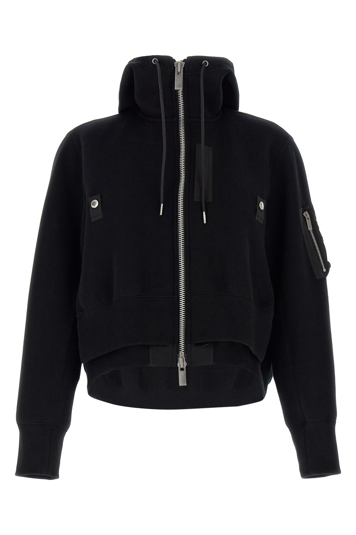 Sacai Black Sponge Sweat X Nylon Twill Hoodie In Black