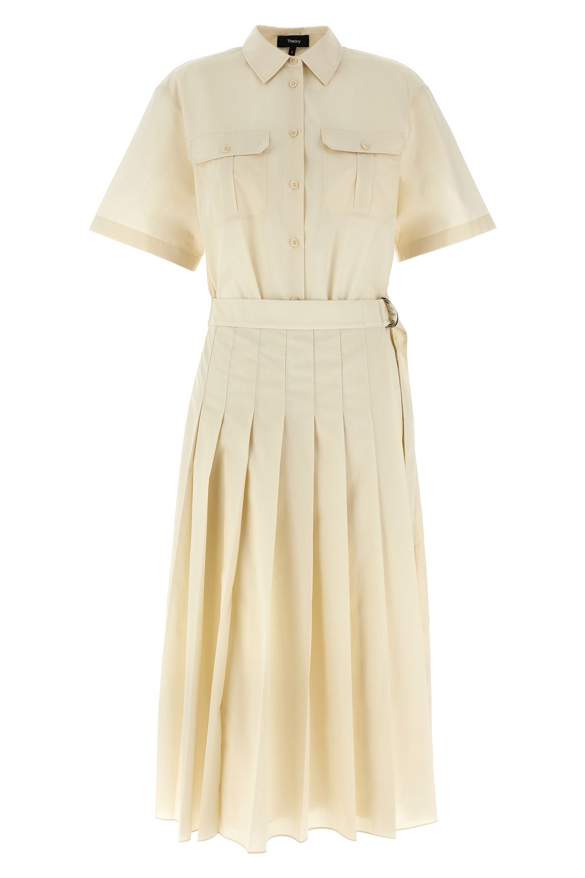 Theory Shirt-style Maxi Wrap Dress With Pleated Skirt In Neutral