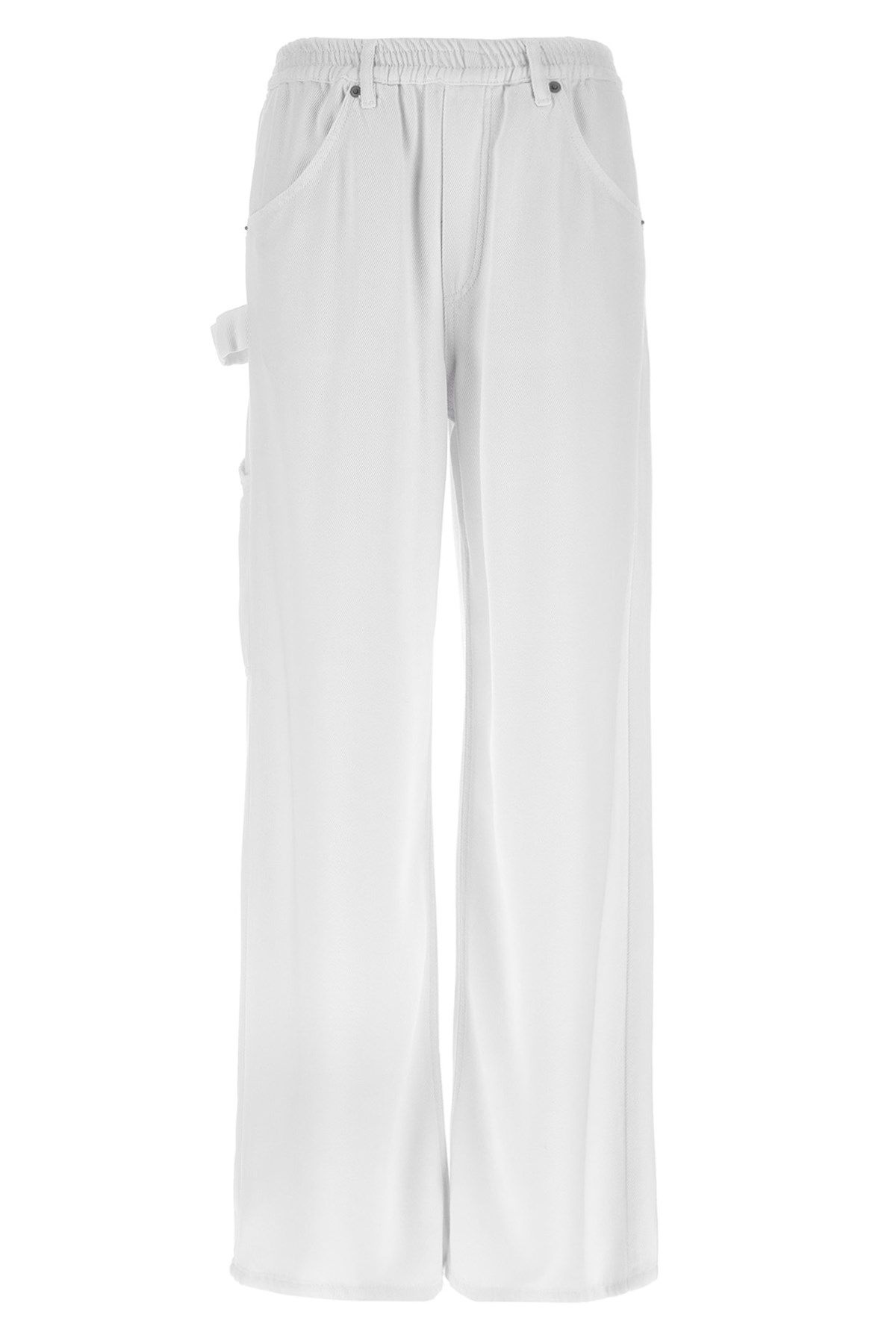 Nude Denim-effect Cargo Pants With Loose Leg In White