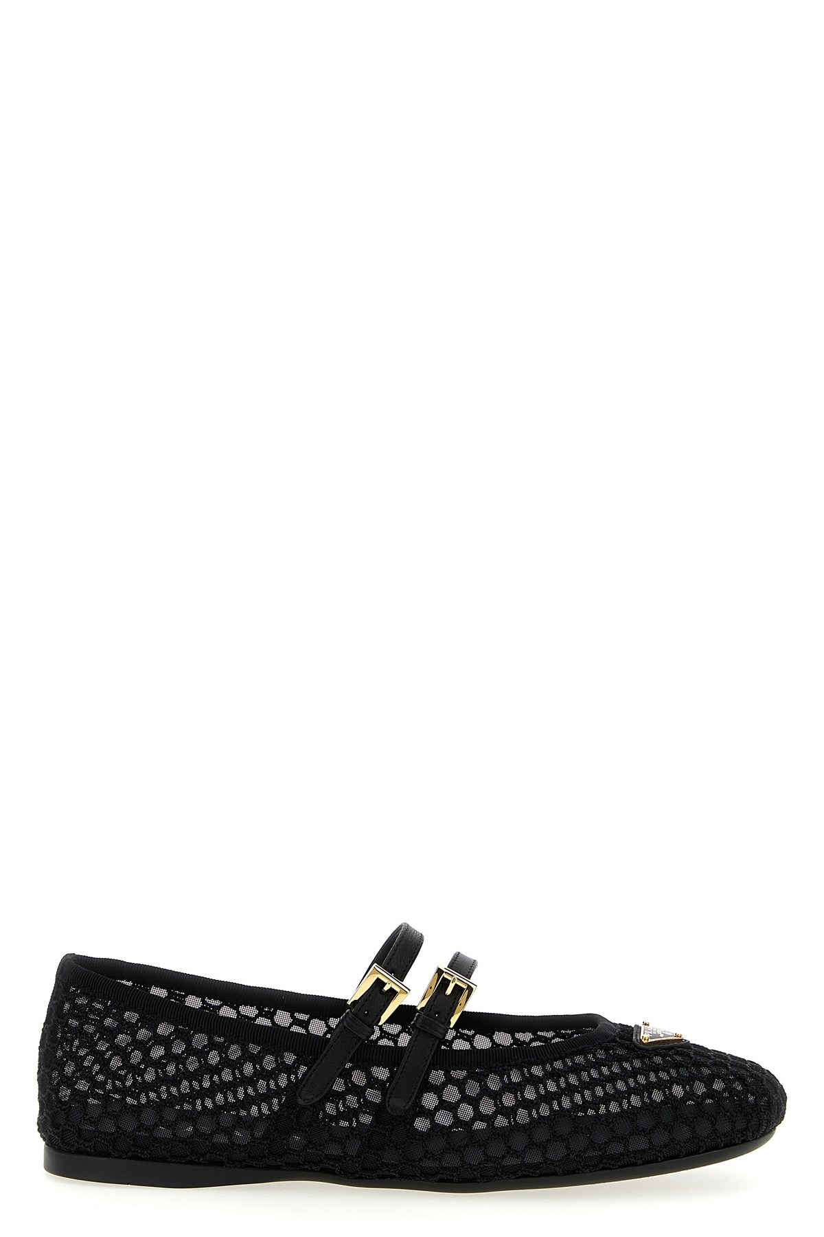 Prada Crystal Saffiano Dual Mary Jane Ballerina Flats