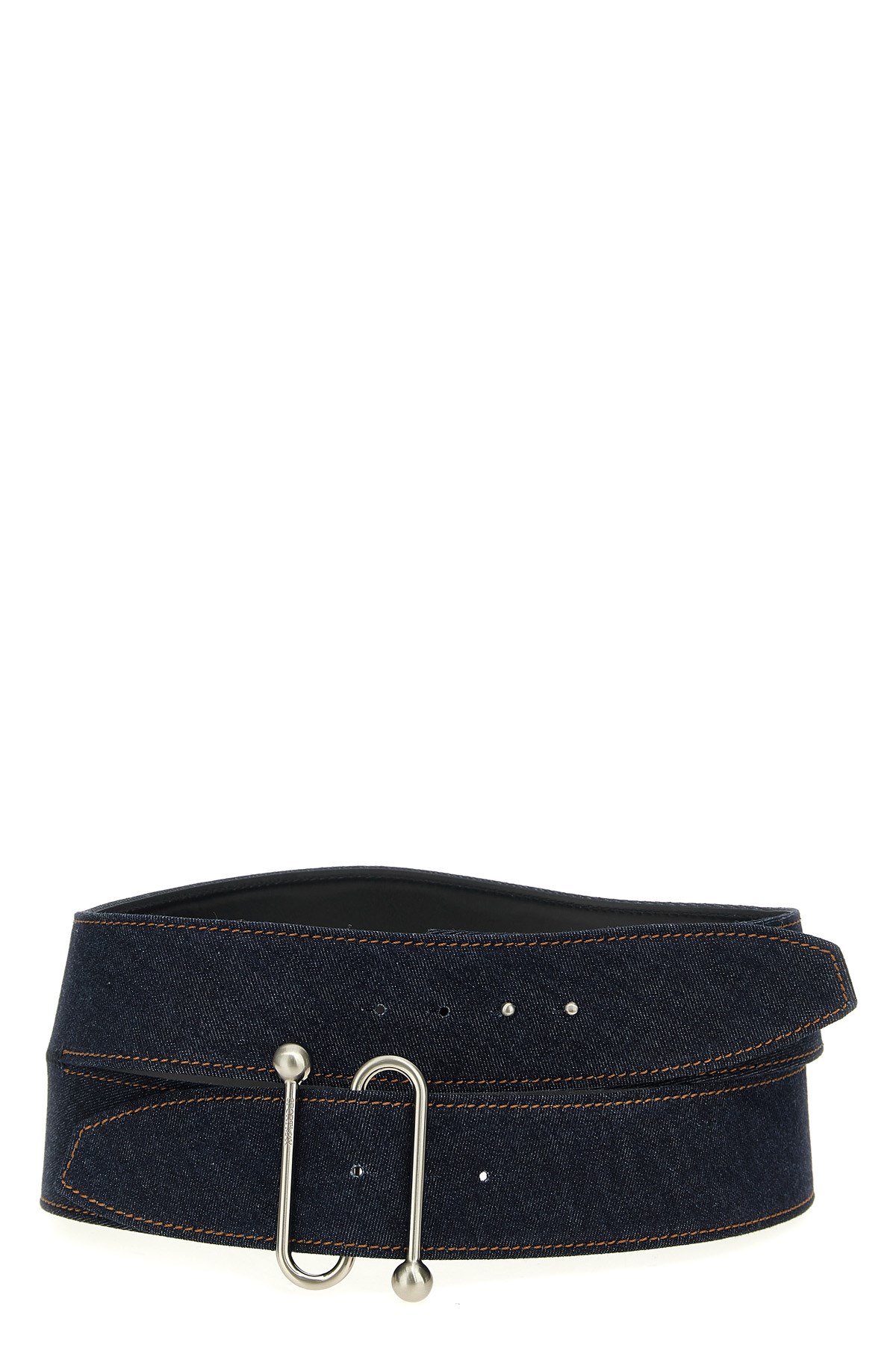 Sportmax Wide Denim Texture Belt With Silver Buckle