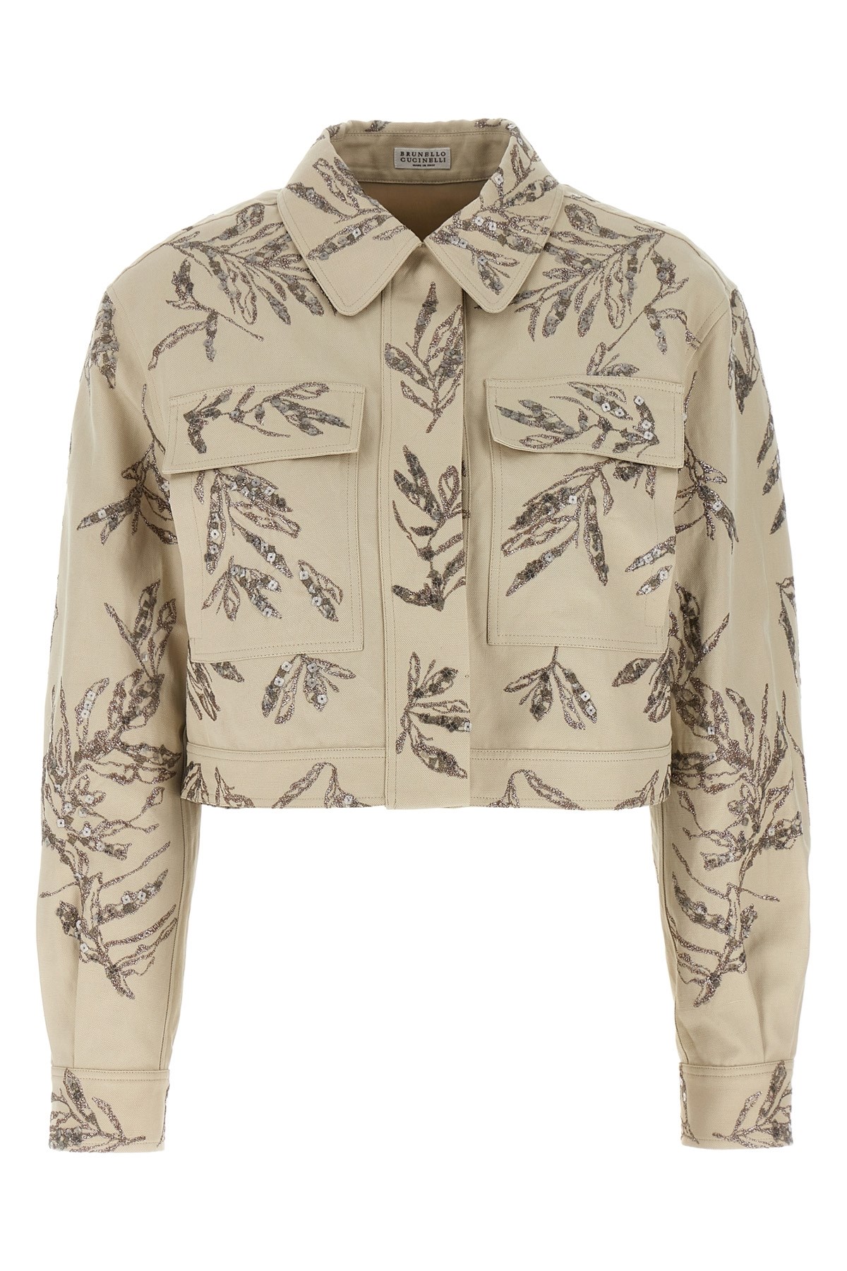 Brunello Cucinelli Women Outerwear In Cotton And Linen Canvas With Glistening Flora Embroidery