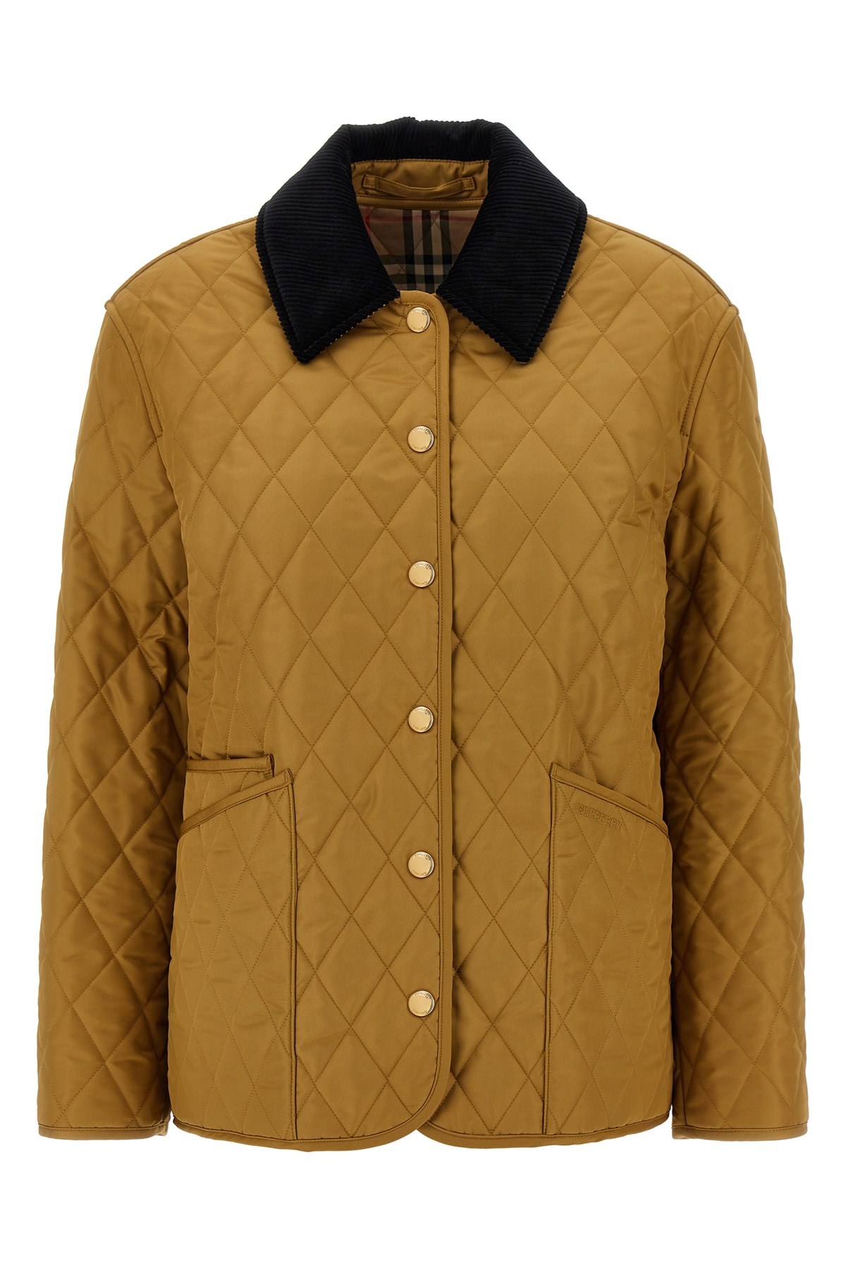 Burberry Corduroy-collar Diamond-quilted Jacket In Orange
