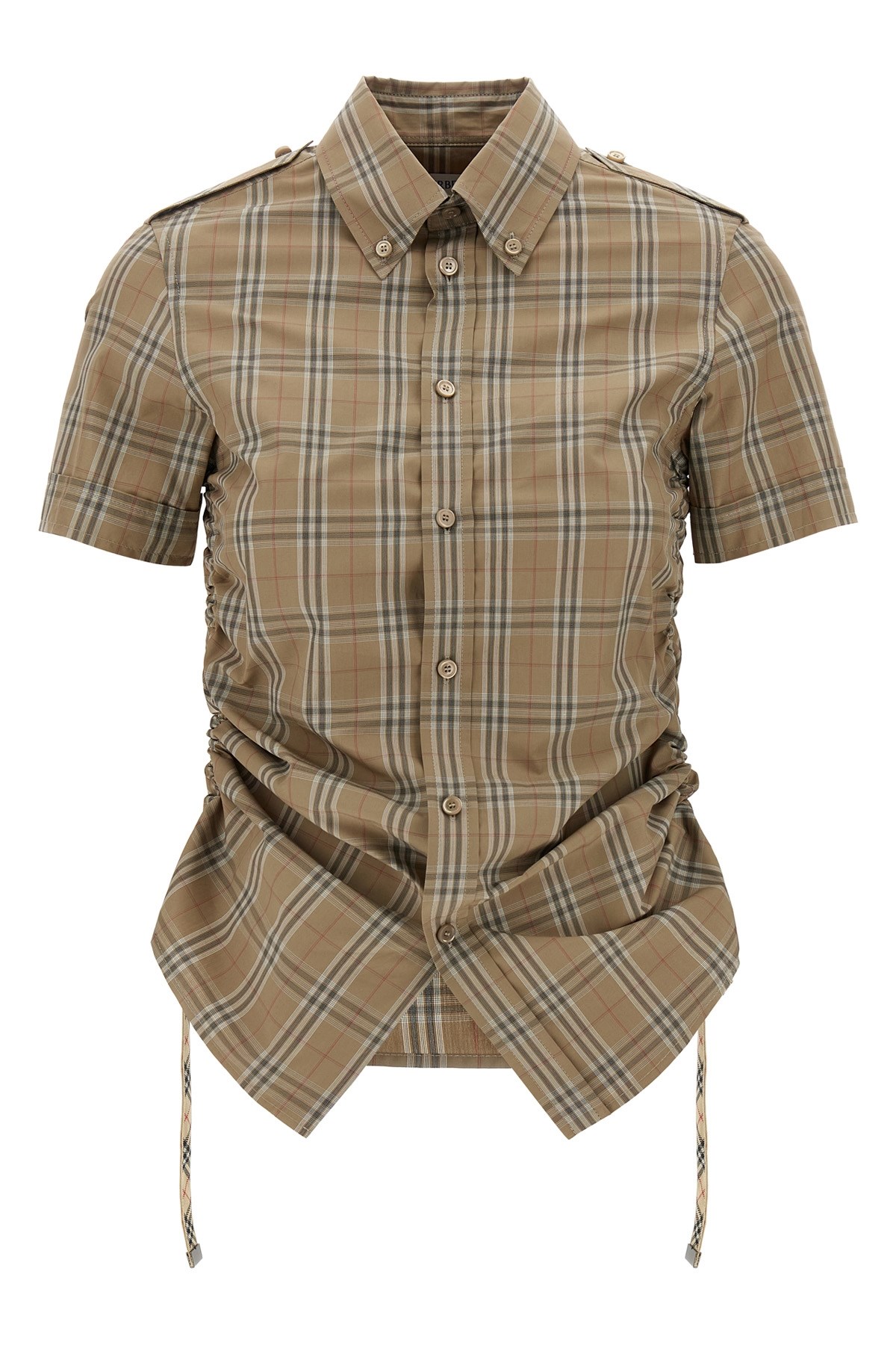 Burberry Check Shirt With Short Sleeves And Adjustable Side Ties