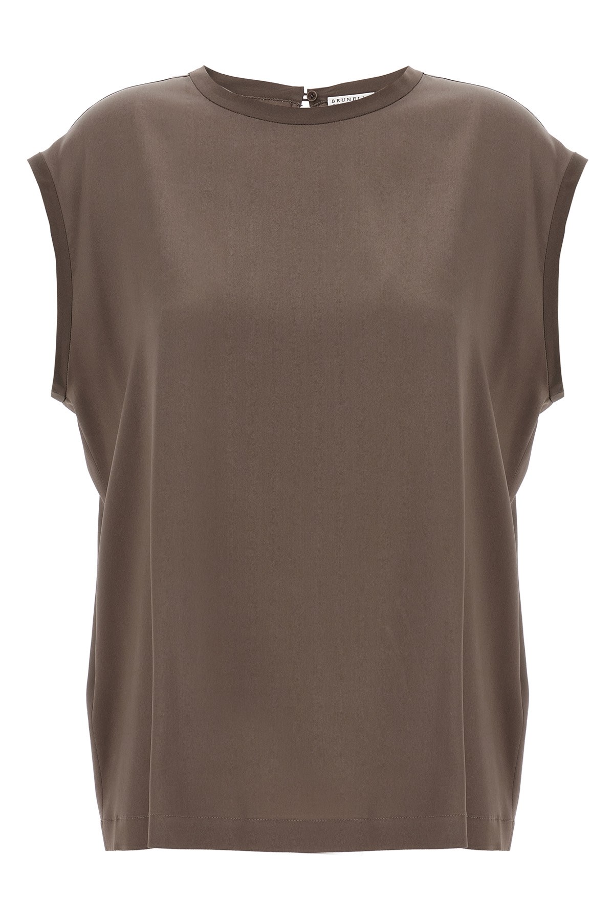 Brunello Cucinelli Silk Crewneck Blouse With Back Button Closure