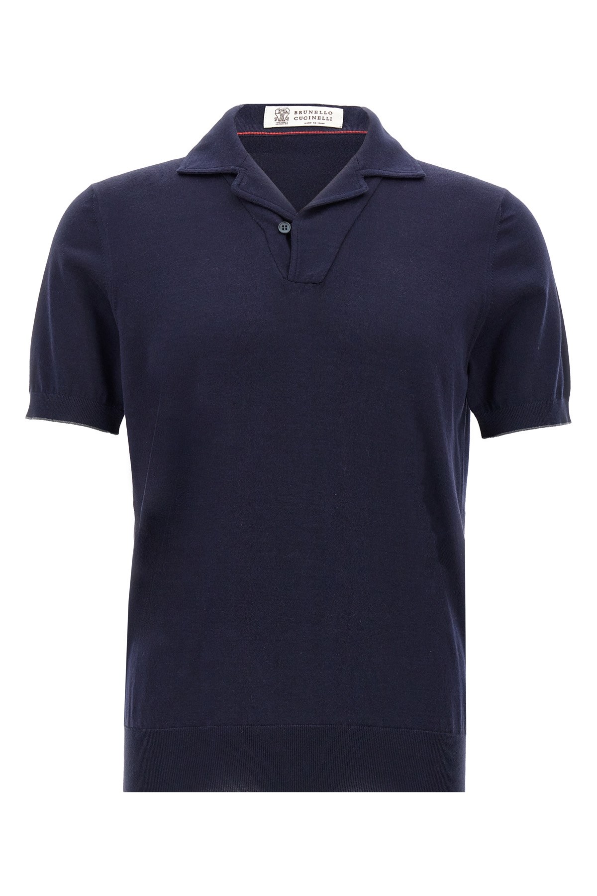 Brunello Cucinelli Collared Polo Shirt With Ribbed Cuffs In Blue