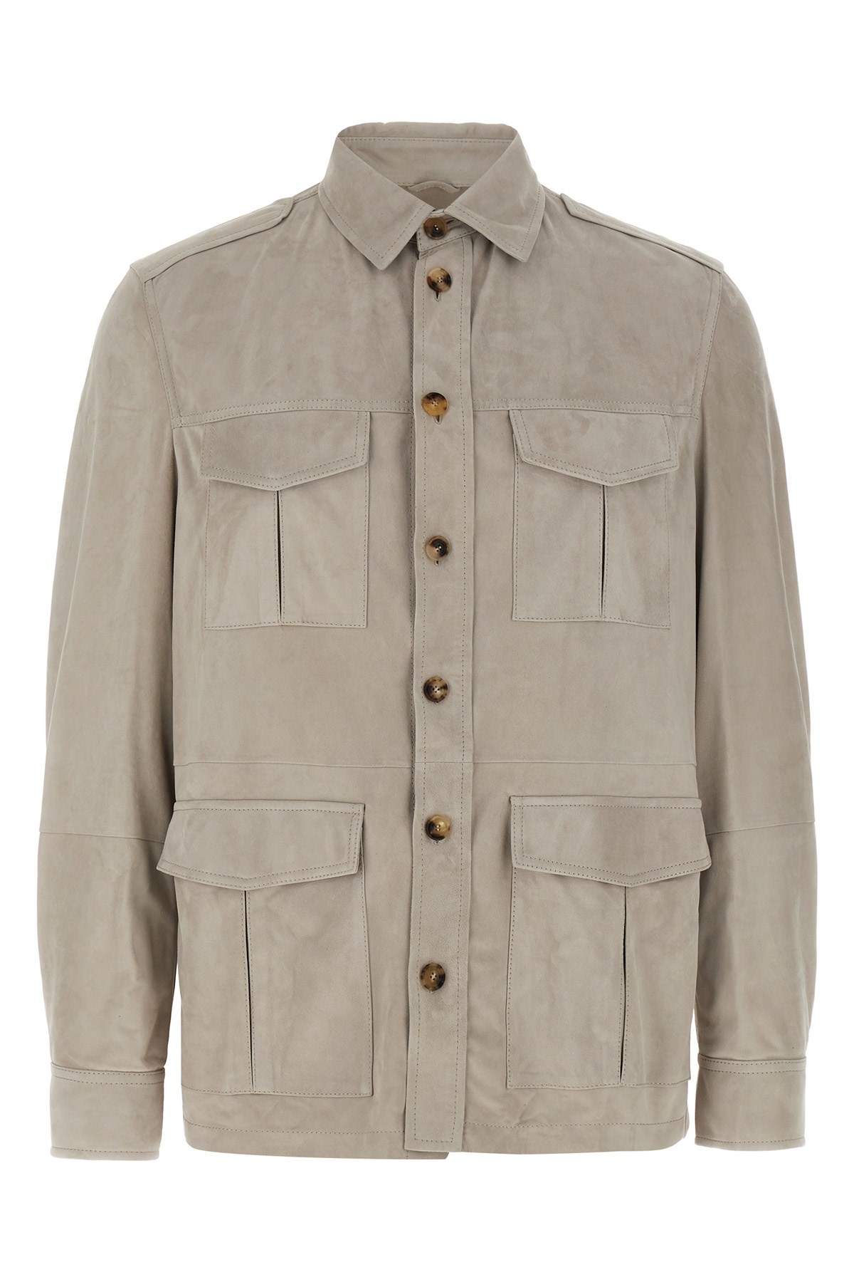 Brunello Cucinelli Suede Saharan Jacket Casual Jackets And Parka Gray
