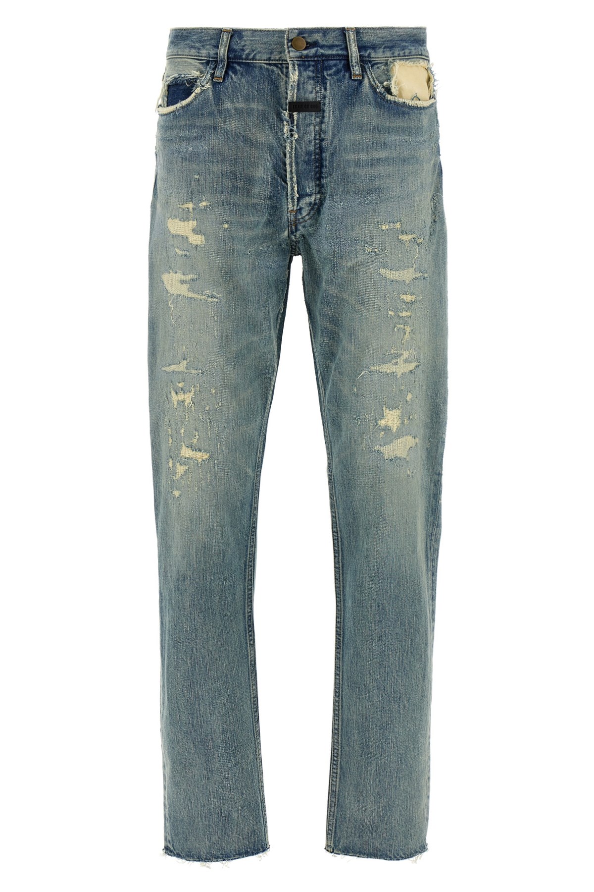 Fear Of God Repaired Classic Jeans With Vintage Hand-distressing In Blue