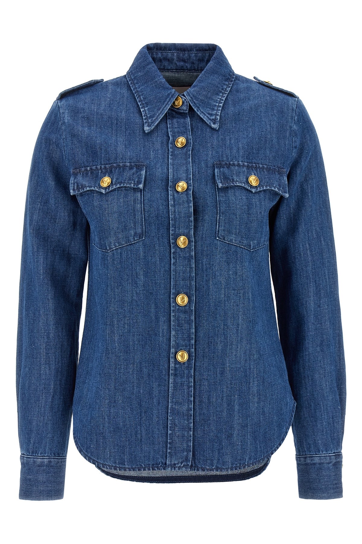 Valentino Casual Shirt With Chest Pockets And Epaulettes In Blue