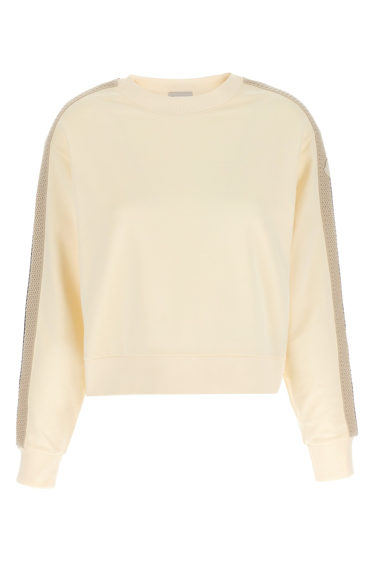 Moncler Oversized Cotton Jersey Sweatshirt With Crochet Detailing In Neutral