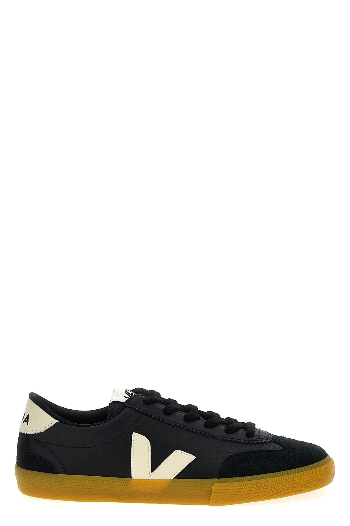 Veja Volley Panelled Grained Leather Sneakers In Black