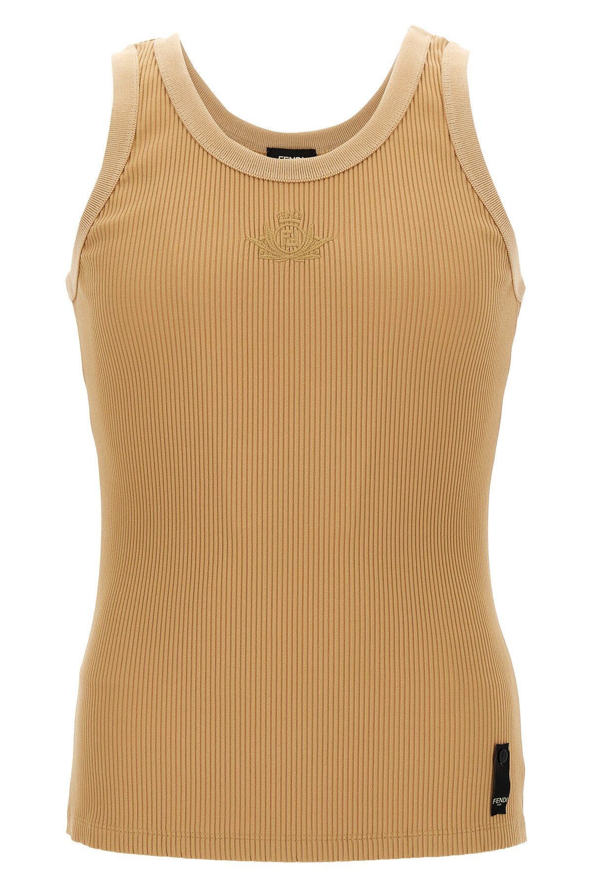 Fendi Ribbed Crew Neck Crest Tank Top