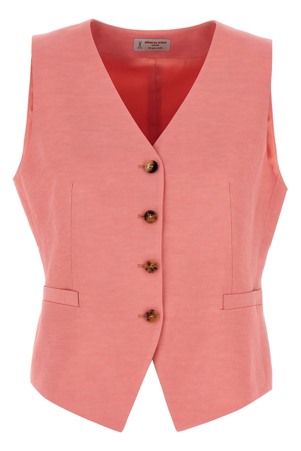 Alberto Biani Linen And Viscose Blend Vest With V-neck And Button Closure In Pink