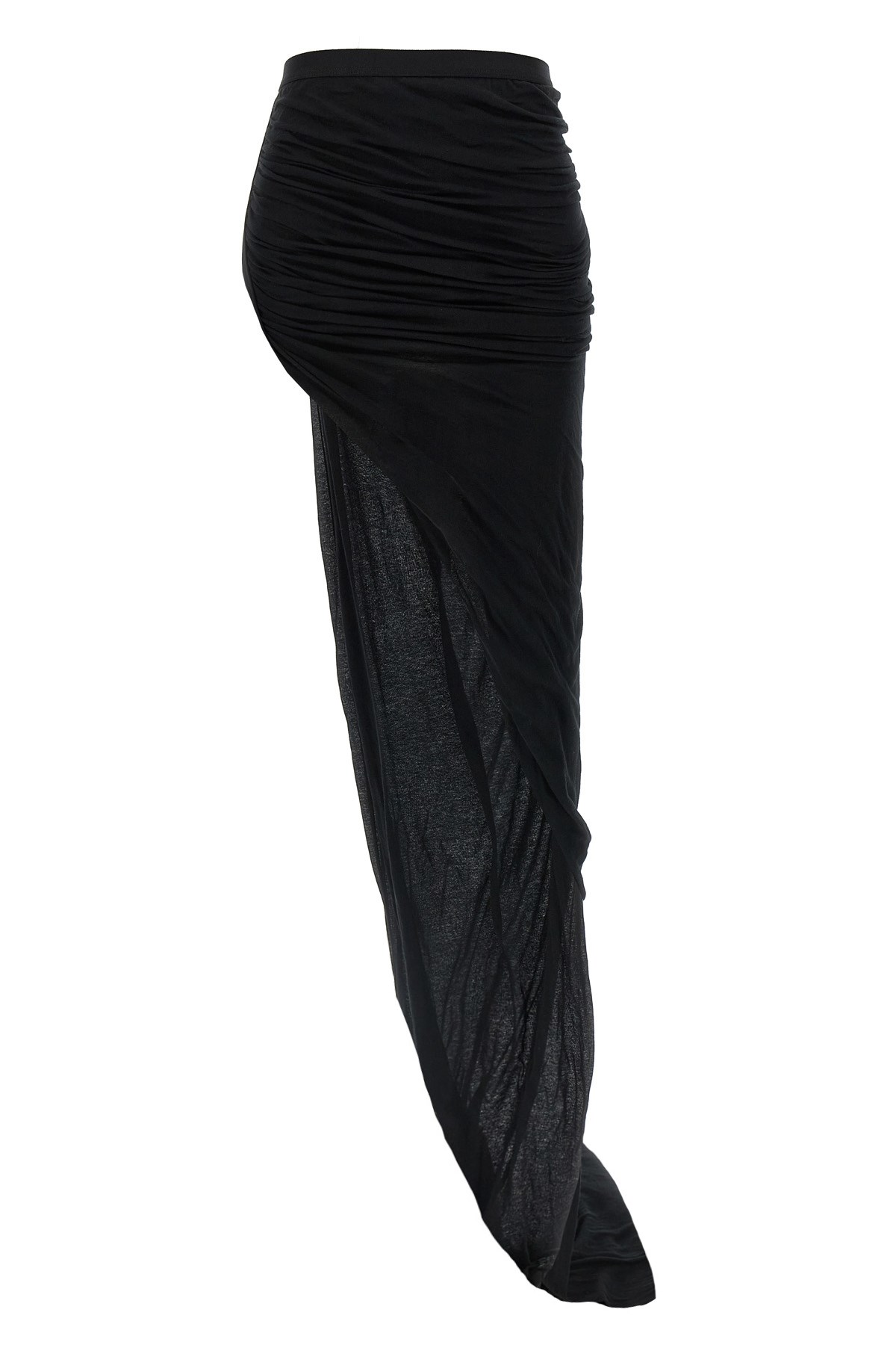 Rick Owens Semi-transparent Long Skirt With Front Draping In Black