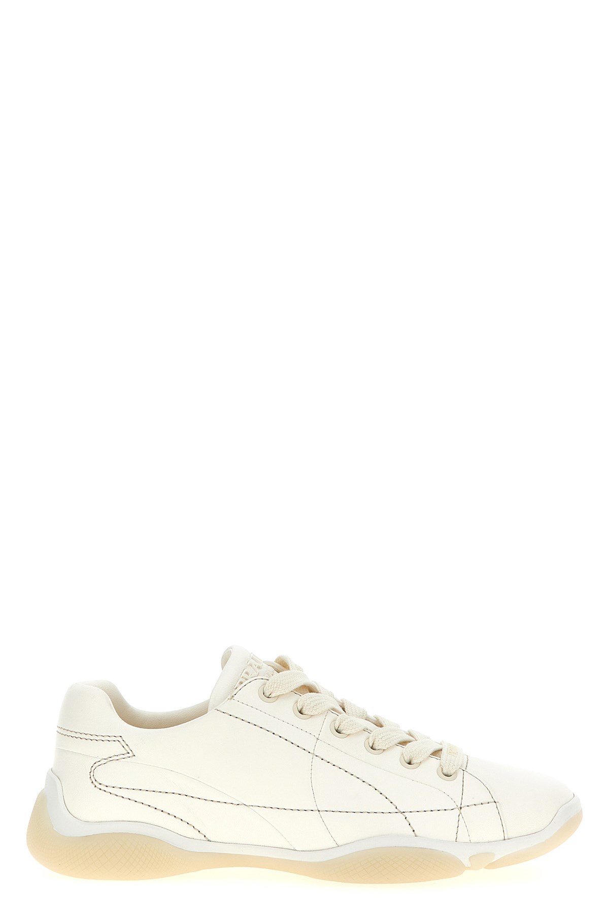 Prada Leather Sneakers Crafted Geometric Stitching In Black