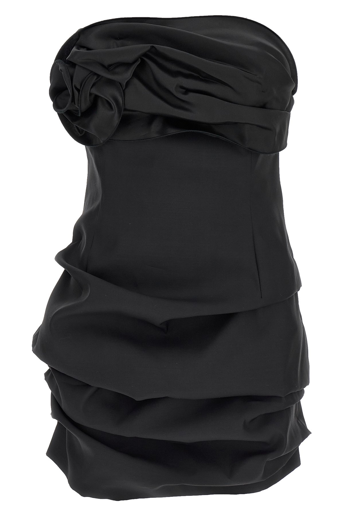 Magda Butrym Off-the-shoulder Black Mini Dress With Floral Accent In Black