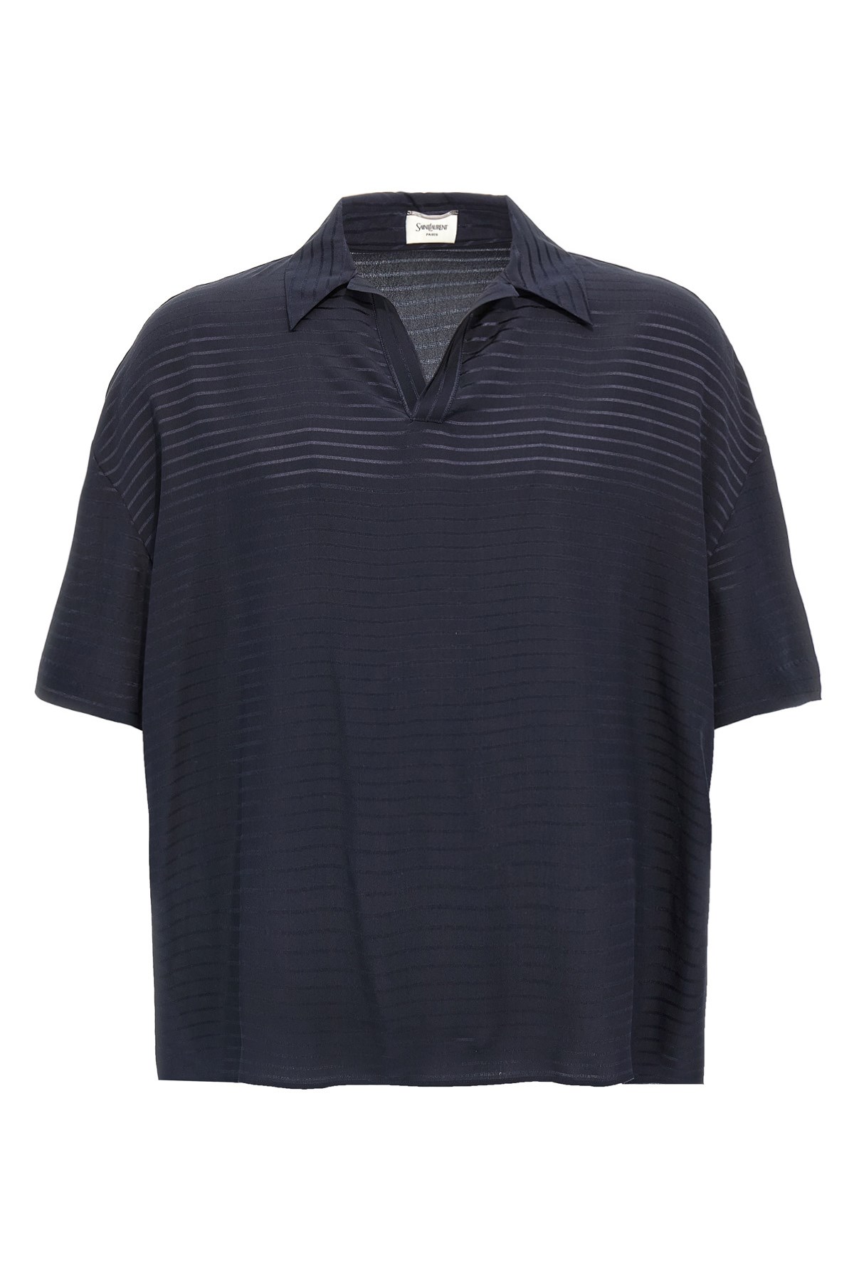 Saint Laurent Men Navy Blue Silk Oversize Polo Shirt In Blue