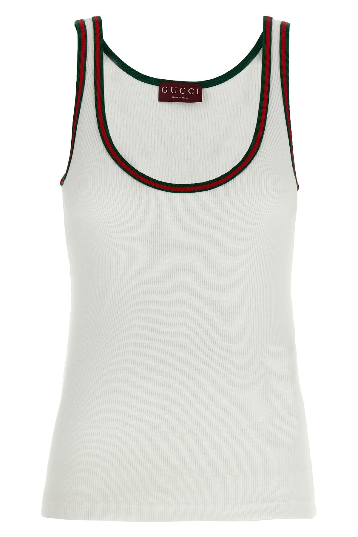 Gucci White Ribbed Top With Web Detail On The Edges In Cotton Woman In White
