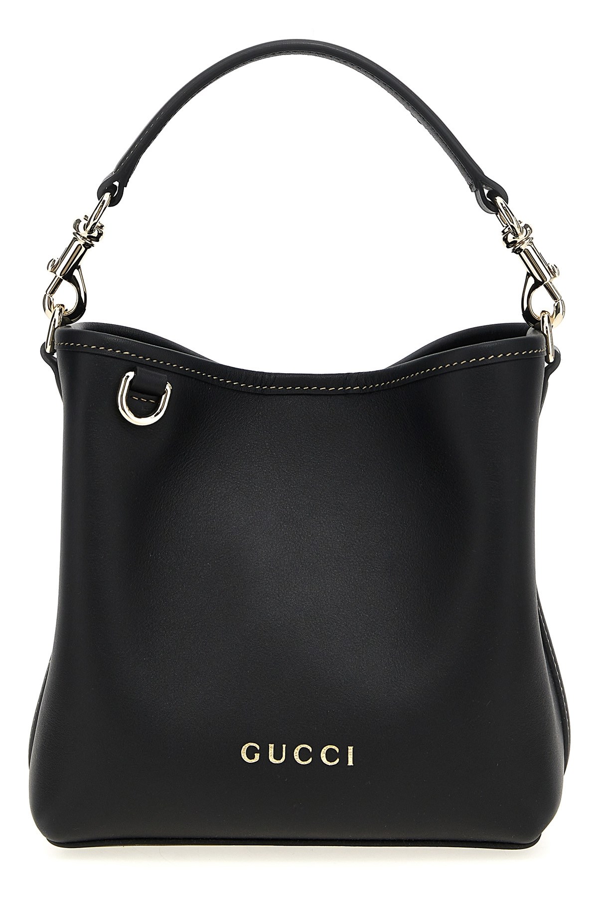 Gucci Gg Emblem Leather Bucket Bag With Frontal Logo