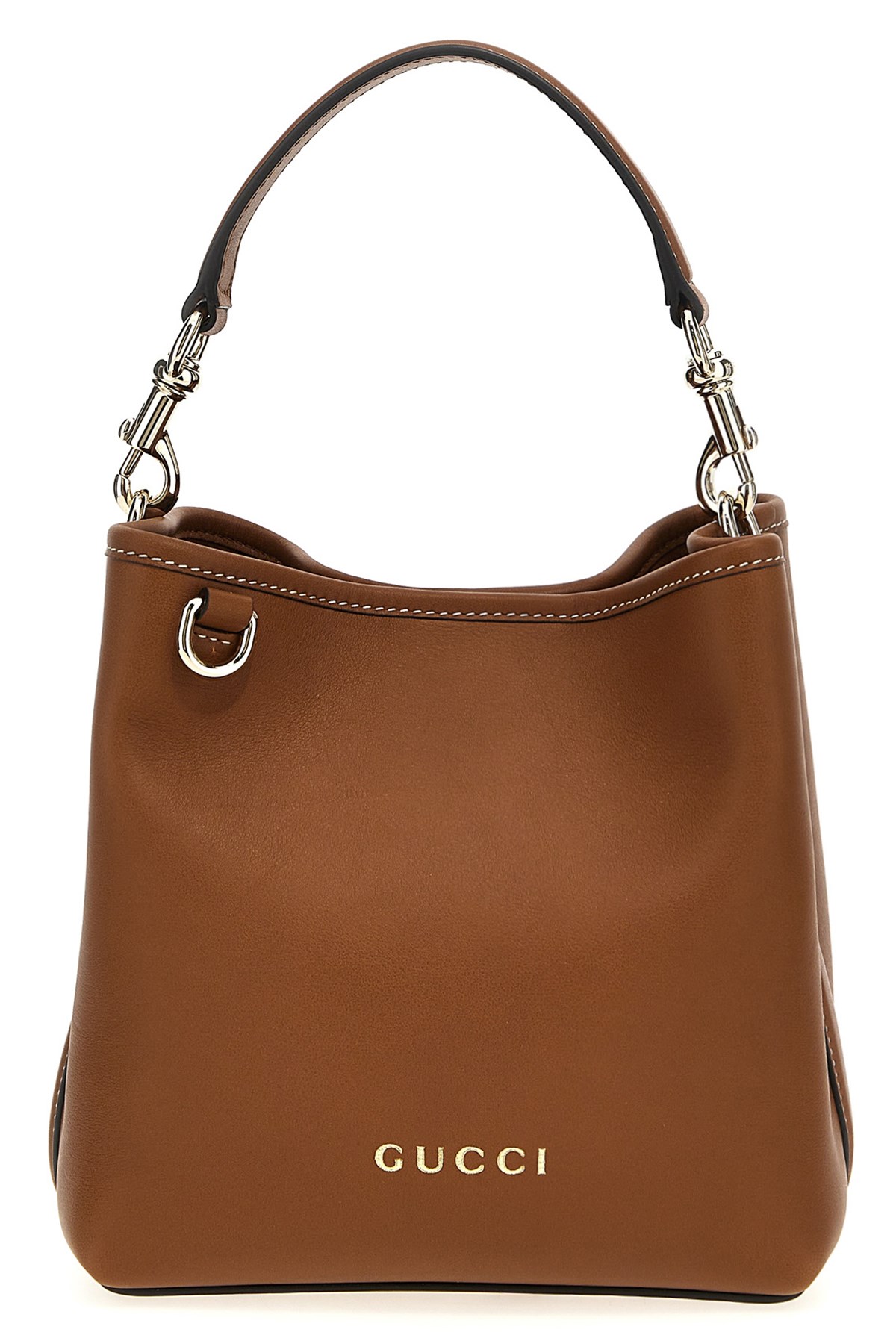 Gucci Gg Emblem Leather Bucket Bag With Frontal Logo