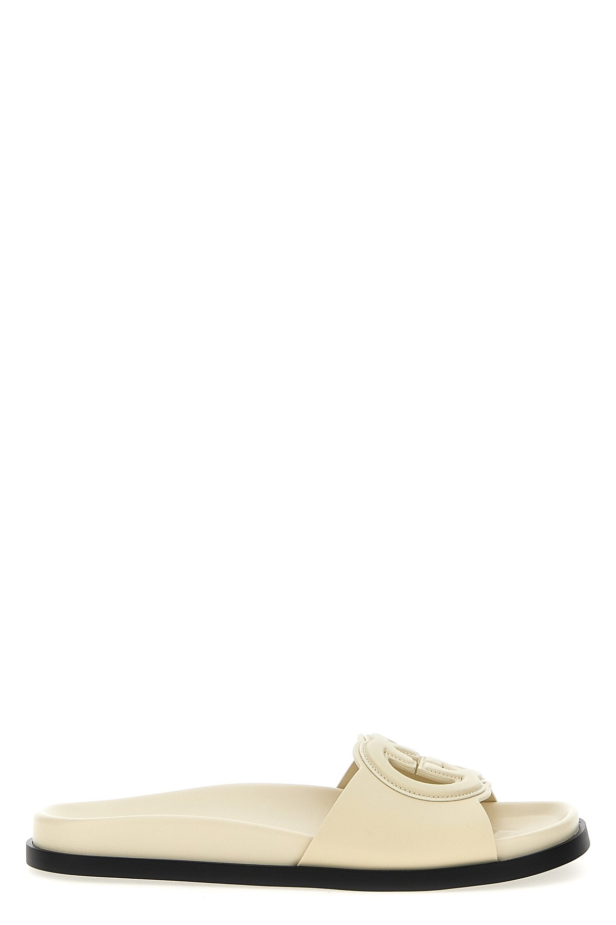 Gucci Logo Cut Out Slides Sandals White In Gold