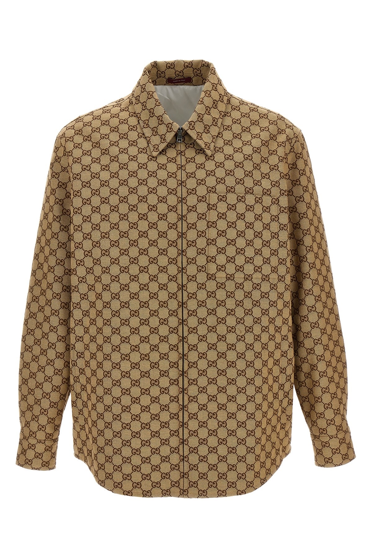 Gucci Beige Jacket With Classic Collar And Front Zip Closure In Gg Canvas Man In Brown