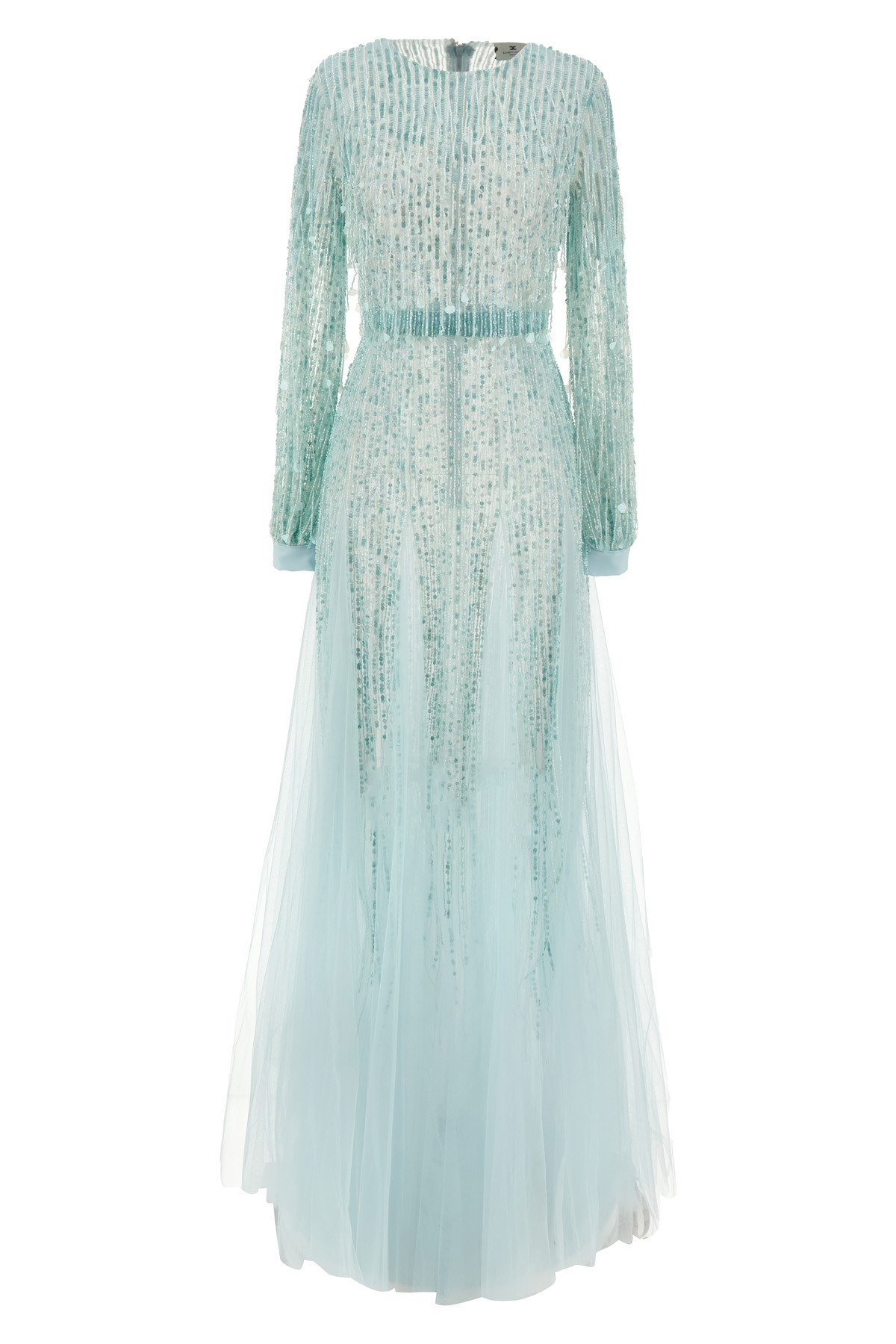 Elisabetta Franchi Sequin Embellished Sheer Overlay Long Sleeve Dress