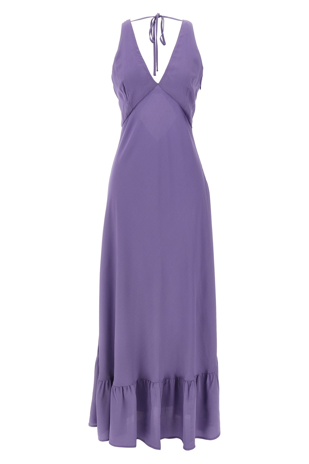 Twinset Twin-set Deep V-neck Maxi Dress With Flounced Hem