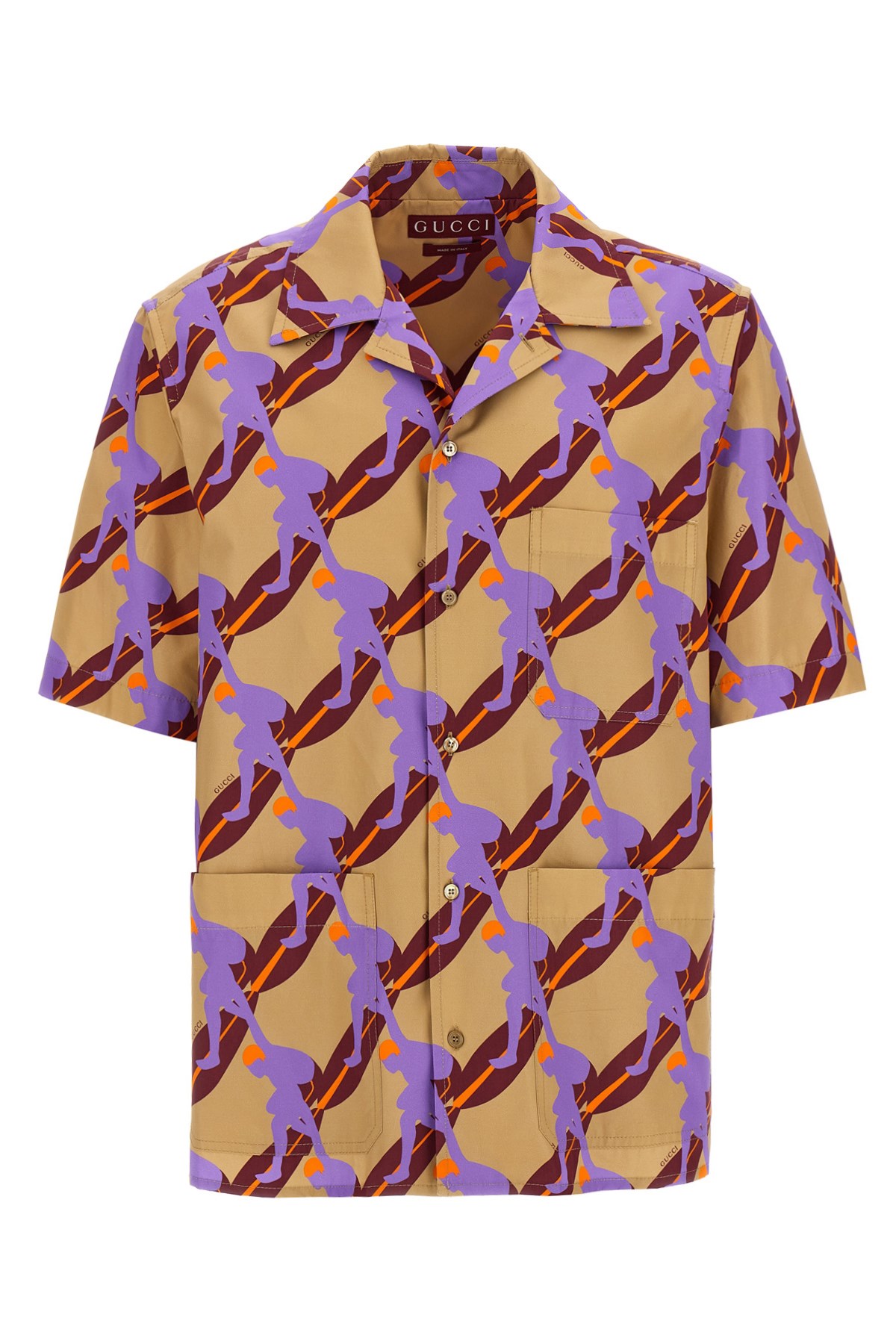 Gucci Multicolor Bowling Shirt With Cuban Collar And All-over Print In Cotton Man In Blue