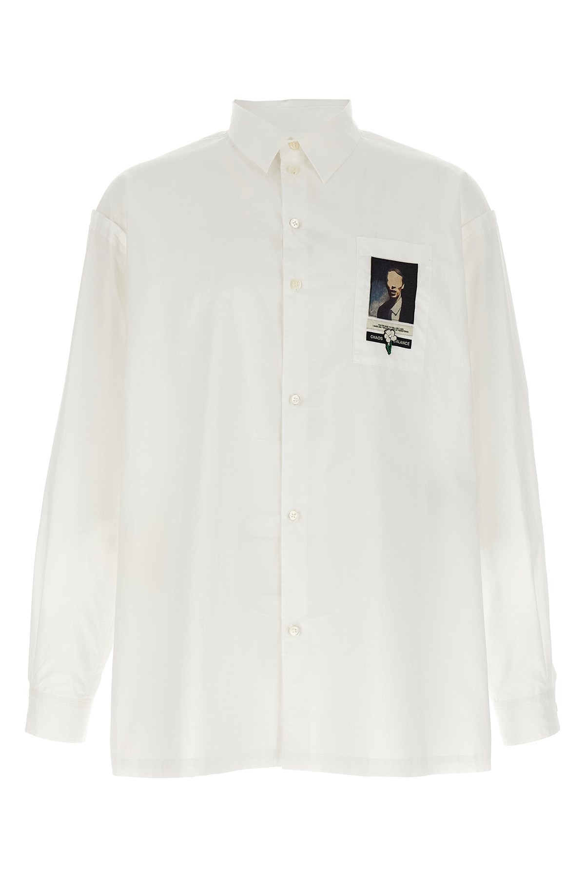 Undercover Button-down Collar Shirt With Front Pocket In White