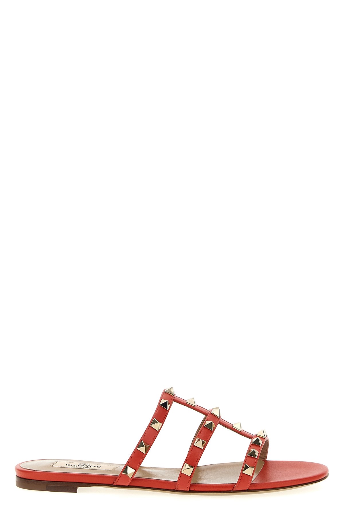Valentino Rockstud Flat Sole Open Toe Sandals In Red