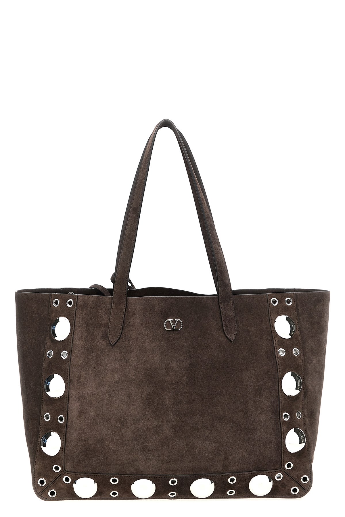 Valentino Suede Shoulder Bag With Maxi Metal Studs In Brown
