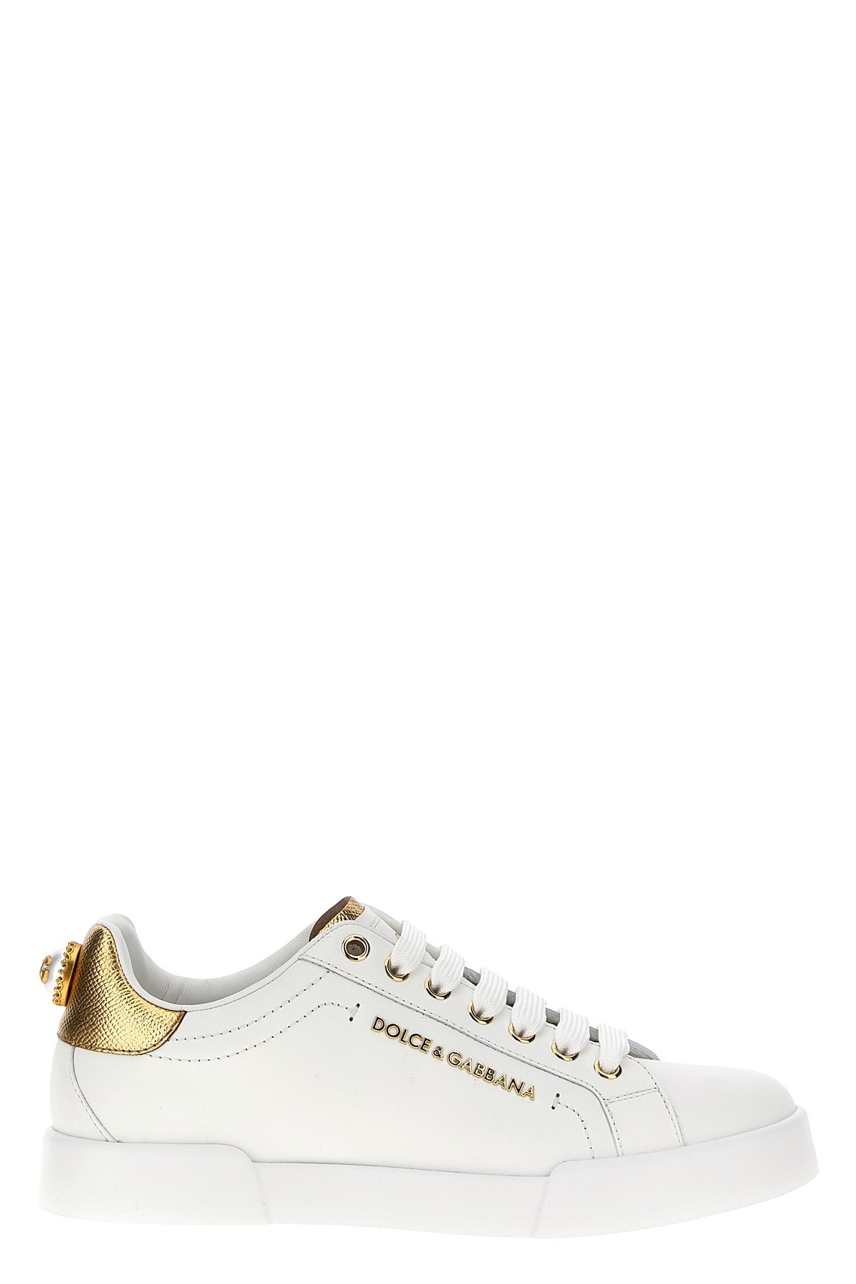 Dolce & Gabbana Portofino White Sneaker With Logo And Metallic Inserts In Leather Woman
