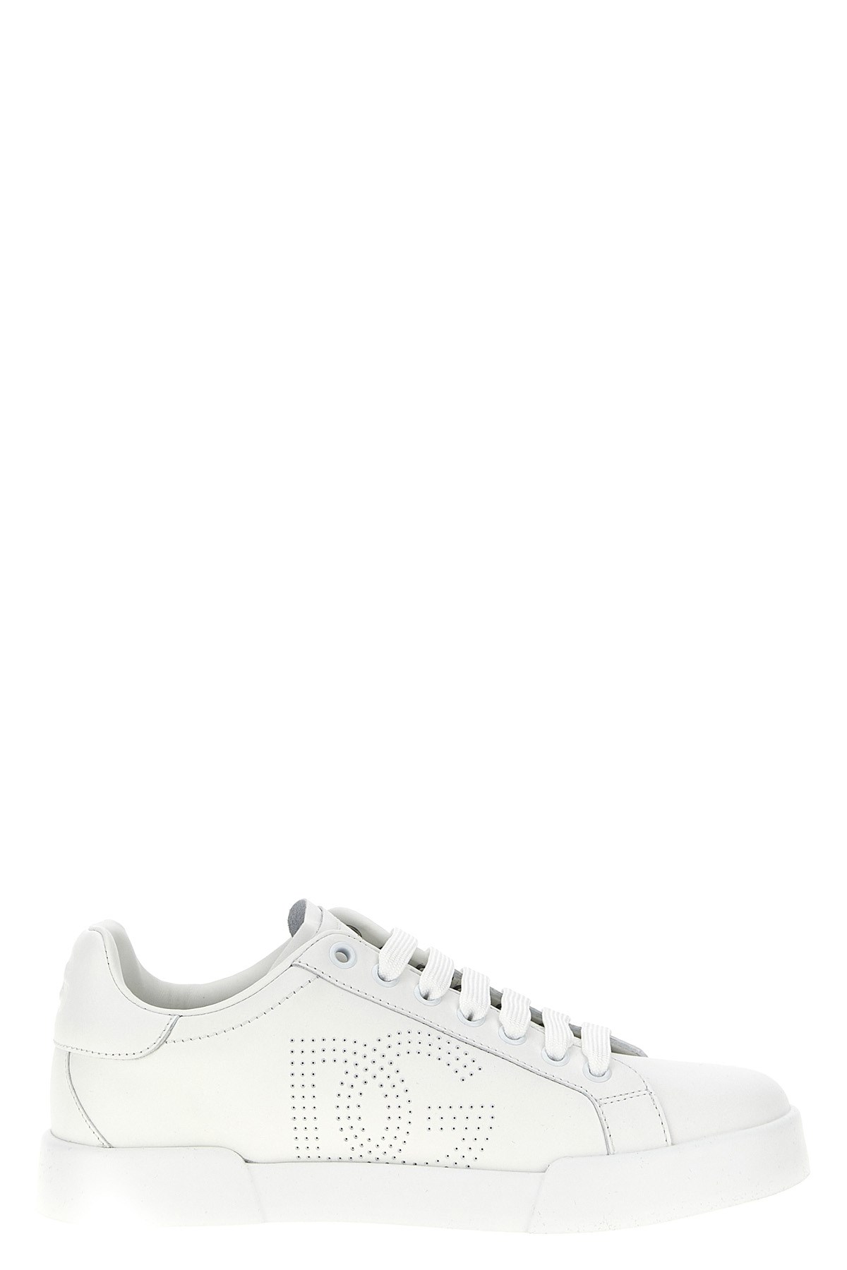 Dolce & Gabbana Women Portofino Low-top Leather Sneakers With Lateral Monogram In White