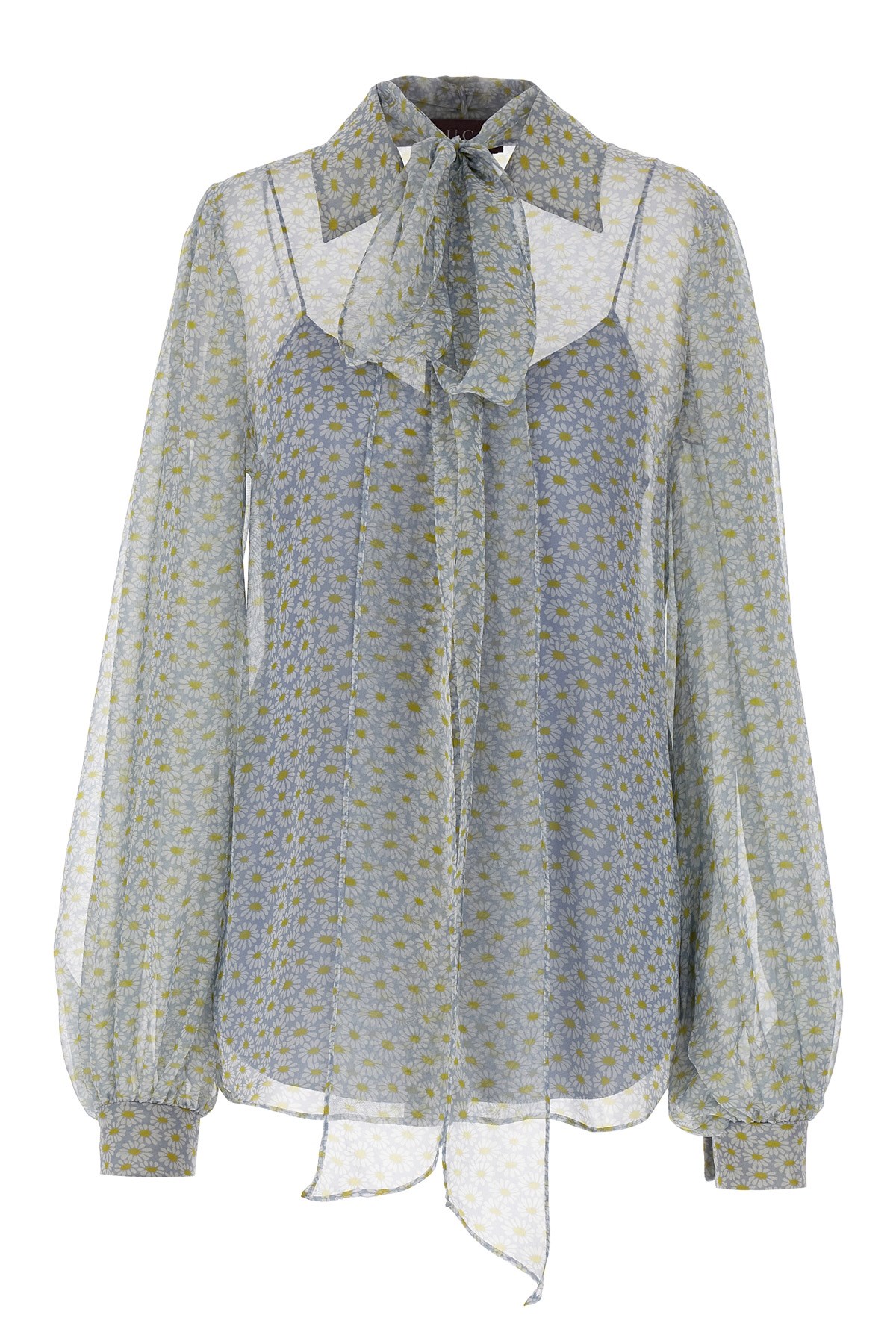 Gucci Light Blue Printed Chiffon Shirt In Gray