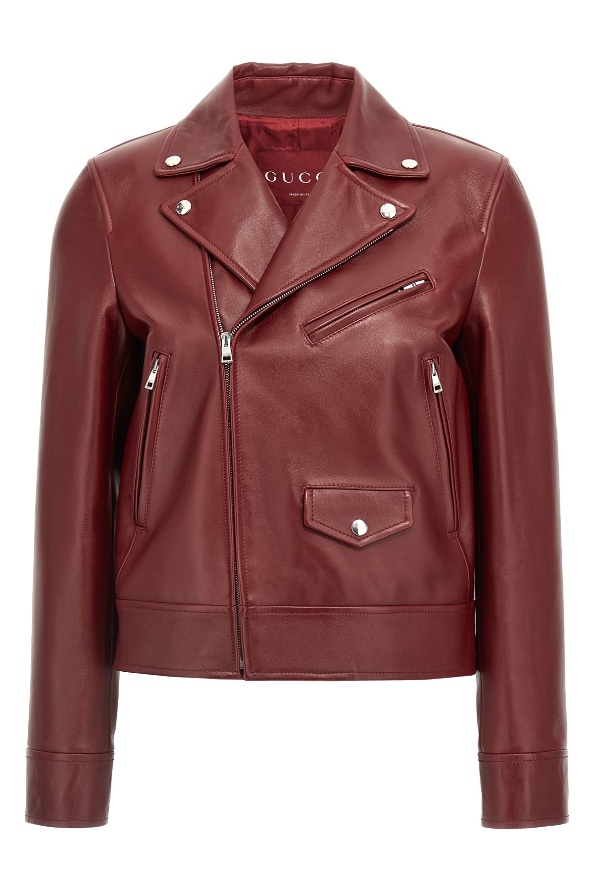 Gucci Biker Leather Jacket In Burgundy