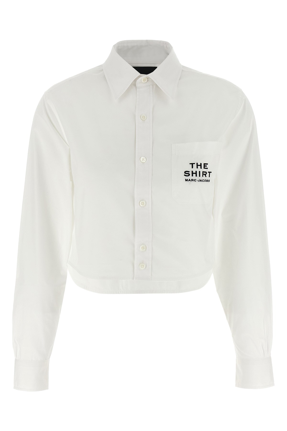 Marc Jacobs Womens The Cropped Text-embroidery Cotton Shirt White