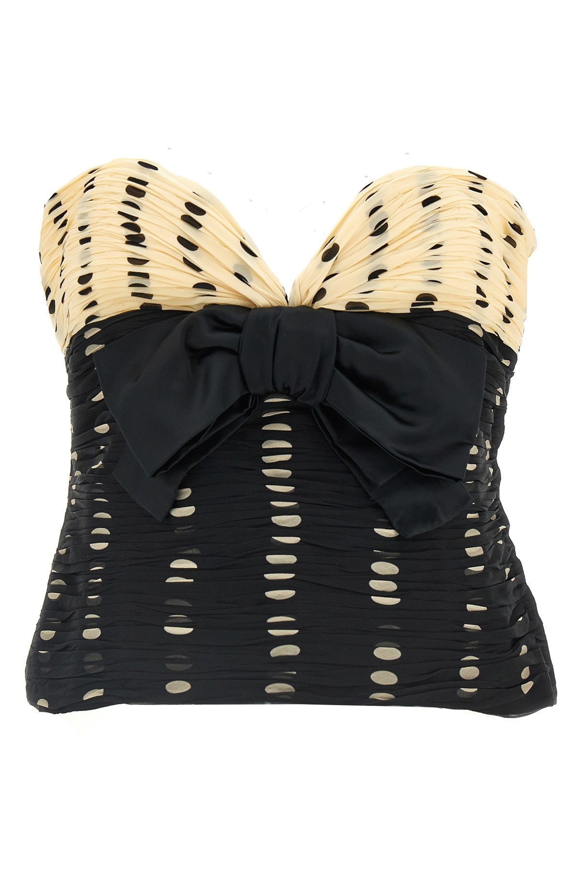 Valentino Plusdepois Print Chiffon Top With Handmade Draping And Bow Detail In Black