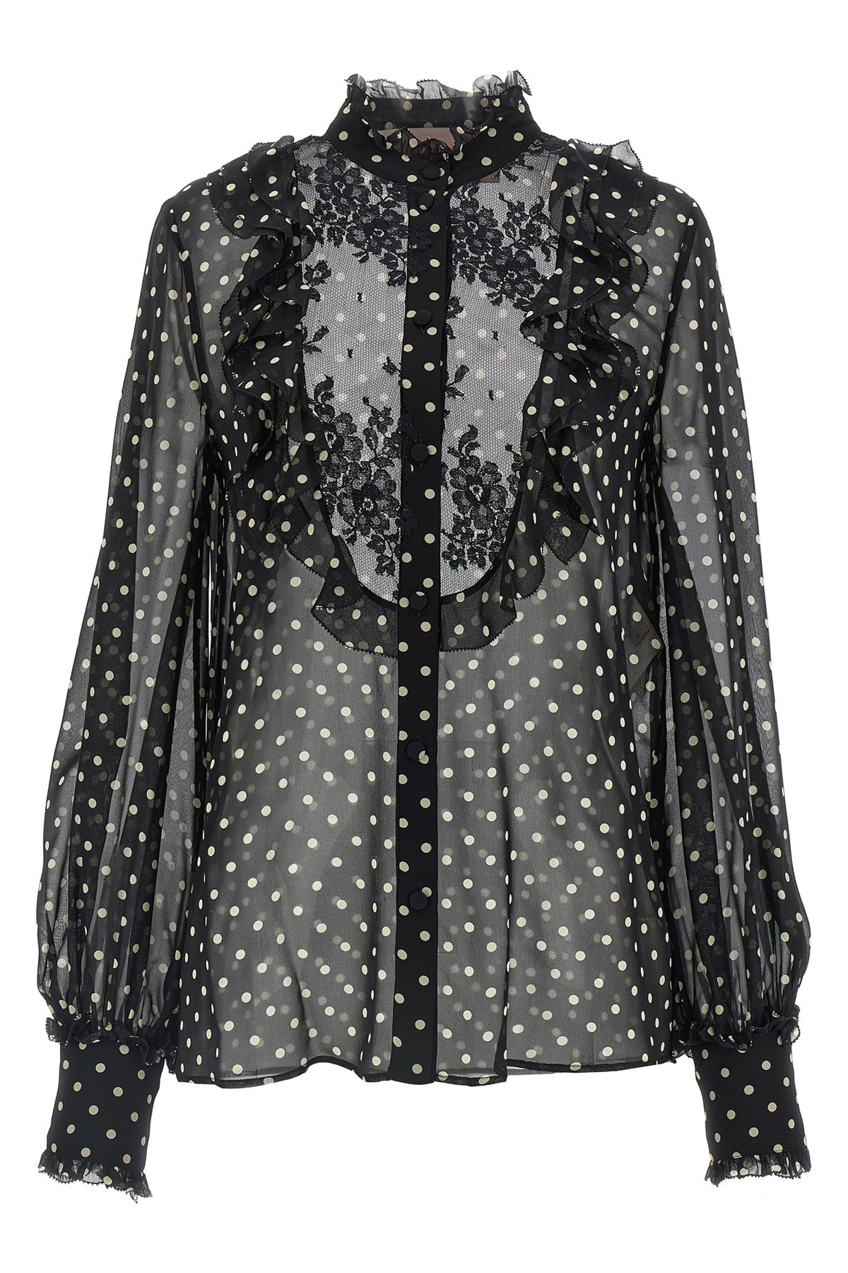 Valentino Garavani Polka Dot Tulle Bib Button-up Shirt