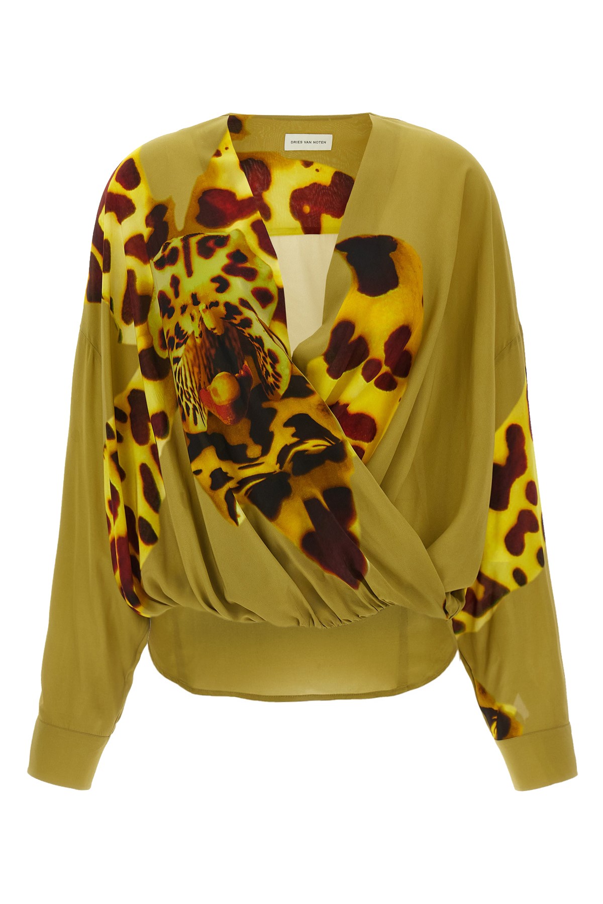 Dries Van Noten Camiel Leopard Orchid Print Faux Wrap Top