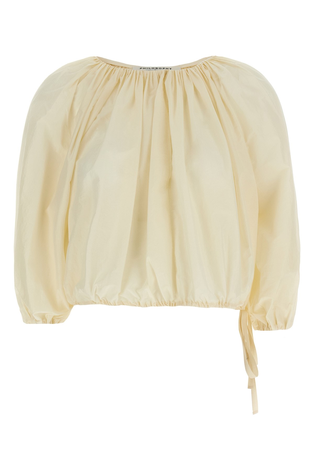 Philosophy Di Lorenzo Serafini White Top With Gathers And Elastic Waist With Drawstring In Tech Fabric Woman
