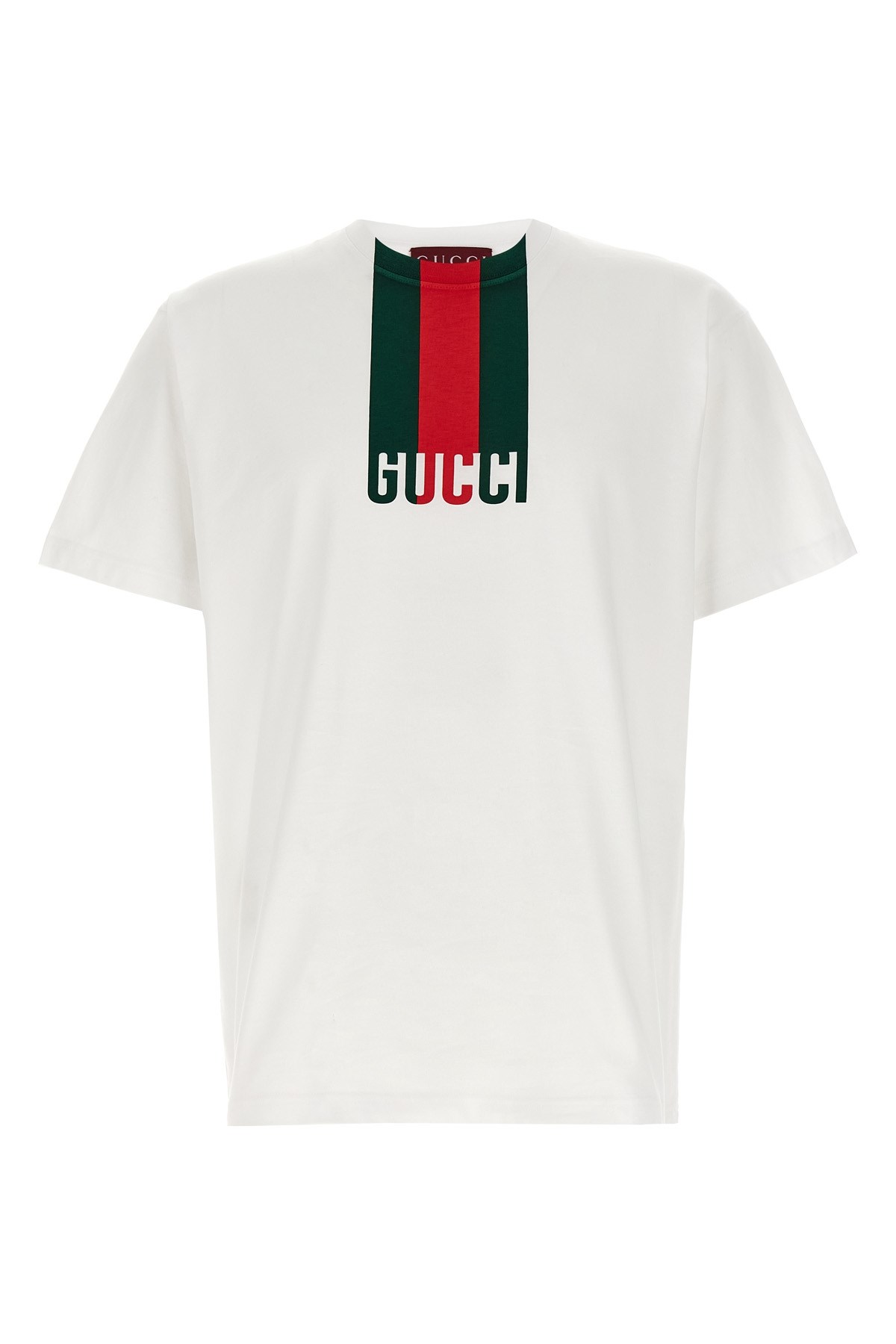 Gucci Men White Crewneck T-shirt Wth Maxi Web Print With Logo Lettering On The Front In Cotton Man In Gray